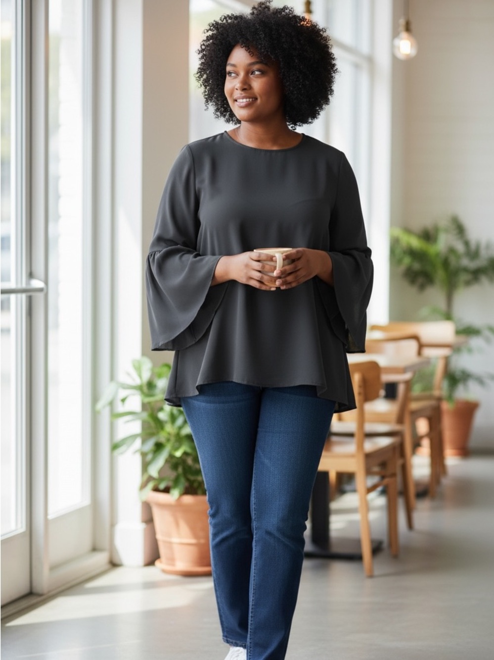 REITMANS Womens Black Bell Sleeve Blouse size xxl